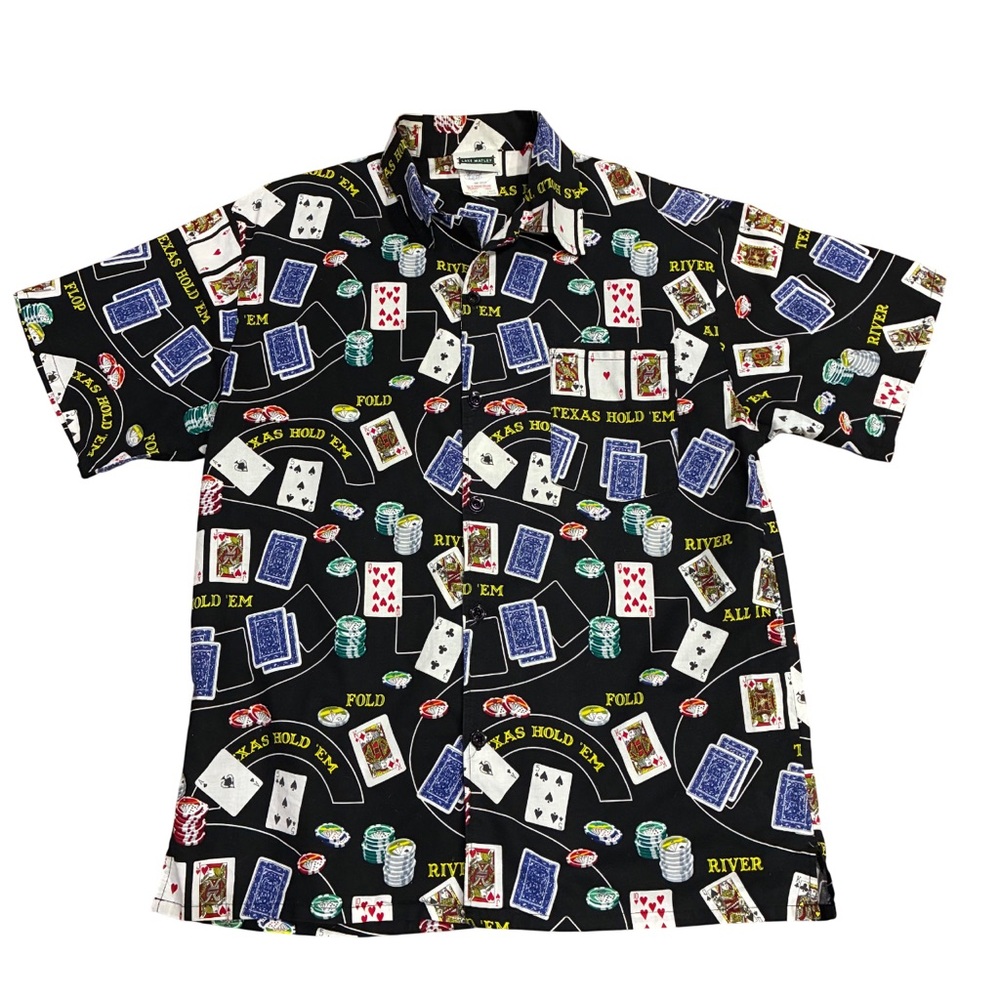 Vintage Lake Matley Texas Hold’em Poker Sz Large Collar Button Down Shirt Black